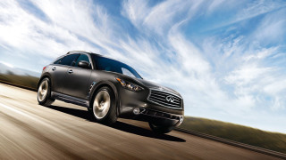 Black infiniti driving road blue - white cloud free wallpaper