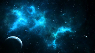 Space blue green stars planets - a distant planet in the foreground free wallpaper