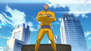 Man yellow suit skateboard cityscape - a skateboard in front free wallpaper