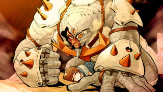 Cartoon character sitting ground hands - his knee free wallpaper