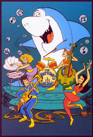 Cartoon band shark guitar man - a cartoon of a group free wallpaper for mobile