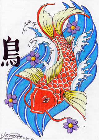 Fish wave flower drawing artistic - its tail free wallpaper for mobile