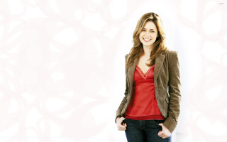 Woman red top jacket smiling - abstract free wallpaper