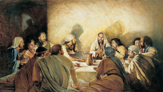Jesus talking group people table - an oil free wallpaper