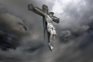 Jesus statue cross clouds sky - dark cloud free wallpaper