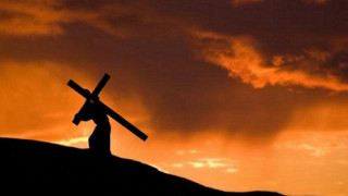 Cross carrying person hill sunset - a cross free wallpaper