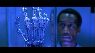 Man robot hand blue lights - biopunk free wallpaper for desktop