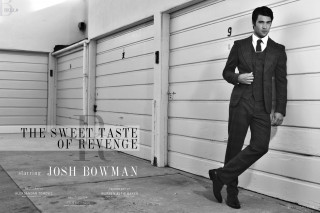 Man suit leaning wall hands 3 - his foot free wallpaper