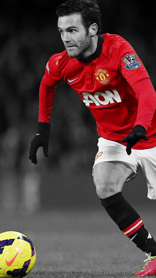 Man redshirt soccer yellowball action - motion blur free wallpaper for mobile