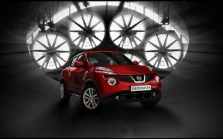 Red nissan car dark room - round free wallpaper