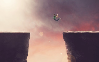Jumping cliff kite sky person - 2 d game art free wallpaper