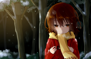 Girl red coat scarf snowy - plein air free wallpaper for desktop