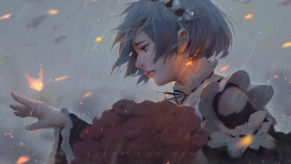 Woman blue hair fire bird - somber free wallpaper for desktop