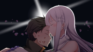 Anime couple kissing spotlight night - luminous free wallpaper for desktop