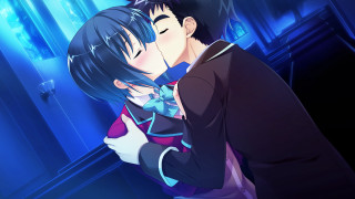 Couple kissing blue lights blue - bálint kiss free wallpaper