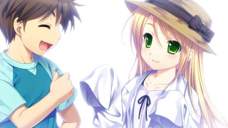 Anime couple greeneyes hat smile - smiling free wallpaper