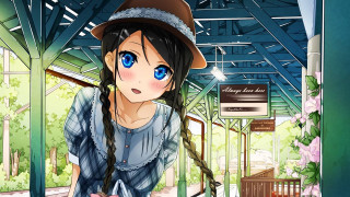 Girl hat cat train station - happy birthday free wallpaper