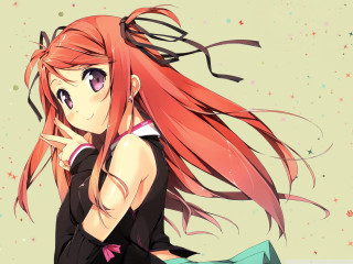 Red haired girl anime smile - a black shirt free wallpaper