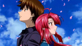 Red haired couple blue sky - a man and a woman free wallpaper