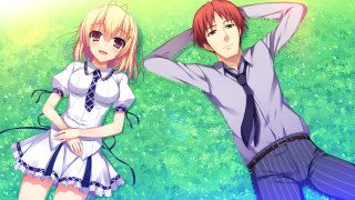 Anime characters couple green field - a couple of anime characters free wallpaper for desktop