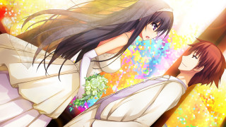 Anime couple colorful background flowers - realism free wallpaper