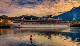 Cruise ship harbor mountains fire - mountain free wallpaper