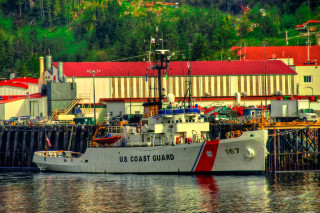 Coast guard boat docked harbor - regionalism free wallpaper