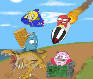 Dinosaur car fire man monster - a monster free wallpaper