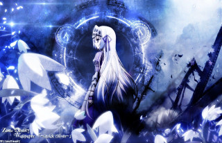 White hair white dress clock - abstract illusionism free wallpaper for desktop