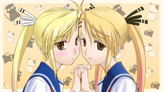 Blonde ponytail anime girls cats - two anime girl free wallpaper for desktop