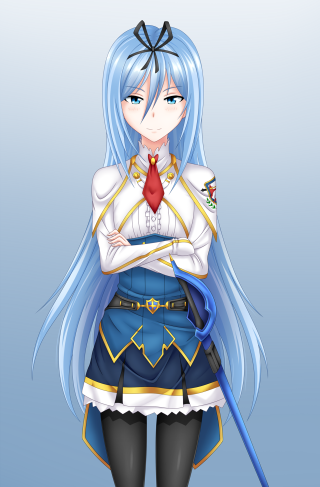 Anime girl blue hair red 13 - fullbody free wallpaper