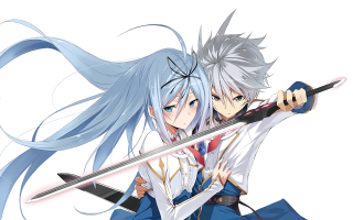 Anime characters swords posing together - two anime characters holding sword free wallpaper