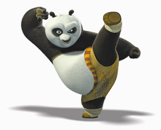 Cartoon panda kick arms air - action pose free wallpaper