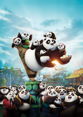 Pandas on rocks sky background - free animals wallpaper for mobile