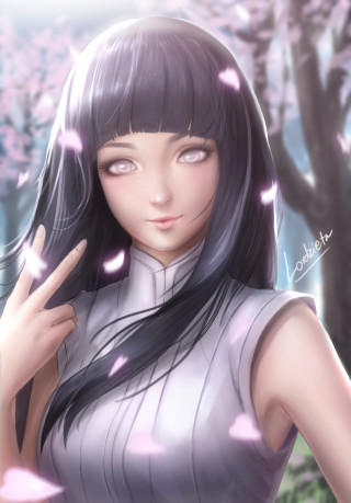 Woman blackhair whiteshirt cherryblossoms manga - digital art free wallpaper for mobile