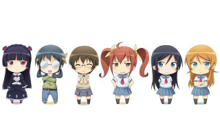 Anime characters group tilted heads 2 - a row free wallpaper for desktop