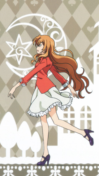 Cartoon girl red jacket star - a tile floor free wallpaper for mobile