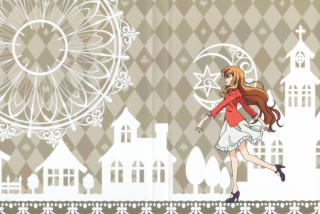 Girl redshirt whiteskirt clocktower magicalrealism - white skirt free wallpaper