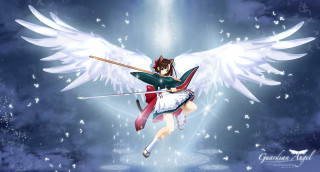 Girl sword wings flying halo - her neck free wallpaper for desktop