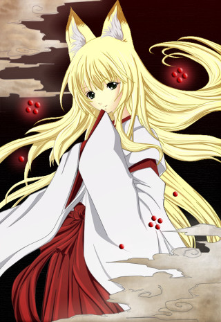 Anime girl blonde hakama fox - alice prin free wallpaper for mobile