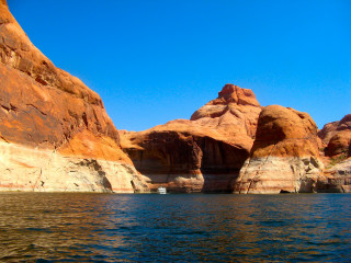 Boat water rocks mountain range - kodachrome free wallpaper