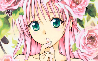 Pink haired girl blue eyes 4 - pink rose free wallpaper