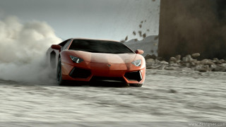 Red sports car water smoke 2 - matte drawing free wallpaper for desktop