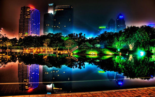 City skyline lake trees nighttime 7 - cao buxing free wallpaper for desktop