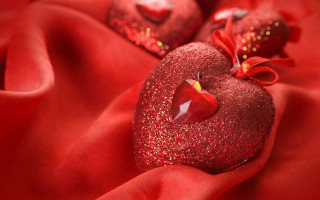 Red hearts candle cloth bow - two red heart free wallpaper