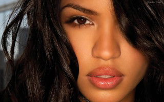 Woman long hair necklace blue - perfect facial symmetry free wallpaper