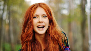 Woman red hair smiling camera 2 - red hair free wallpaper