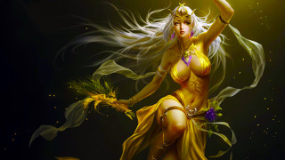 Woman yellow costume flower sword - fantasy artwork free wallpaper