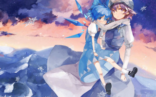 Anime couple mountain cloudy sky 2 - a couple of anime characters free wallpaper