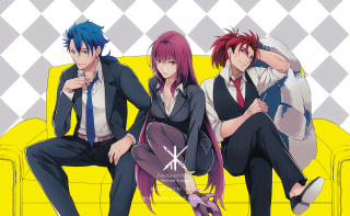 Anime characters couch checkered walls - a couch in a room free wallpaper